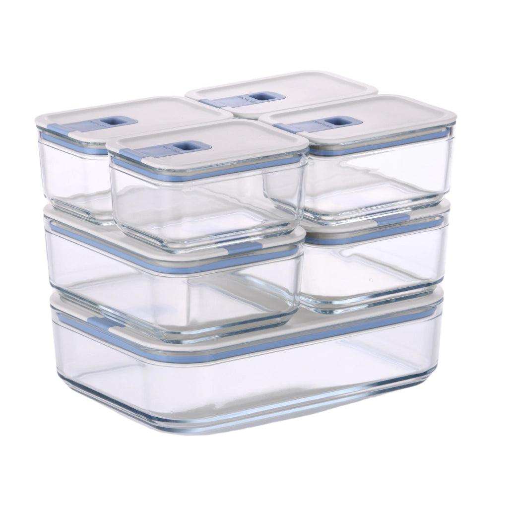 Conjunto de Potes de Vidro Herméticos Retangulares – 7 Unidades com Tampa de Alavanca e Vedação de Silicone
