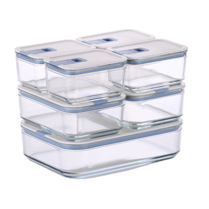 Conjunto de Potes de Vidro Herméticos Retangulares – 7 Unidades com Tampa de Alavanca e Vedação de Silicone