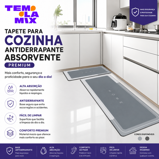 Tapete para Cozinha Antiderrapante Absorvente Premium