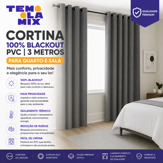 Cortina 100% Blackout PVC 3 Metros para Quarto e Salav 3,00m x 1,60m