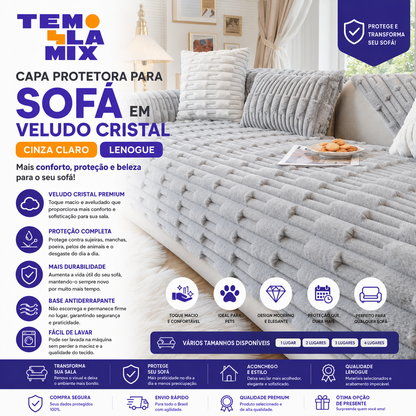 Capa de Sofá Veludo Cristal Premium Lenogue