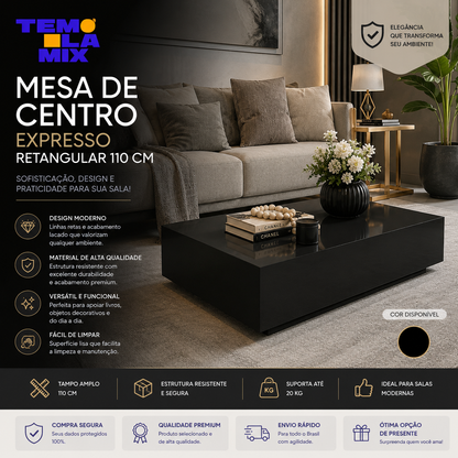 Mesa de Centro Expresso 110cm Preta Premium