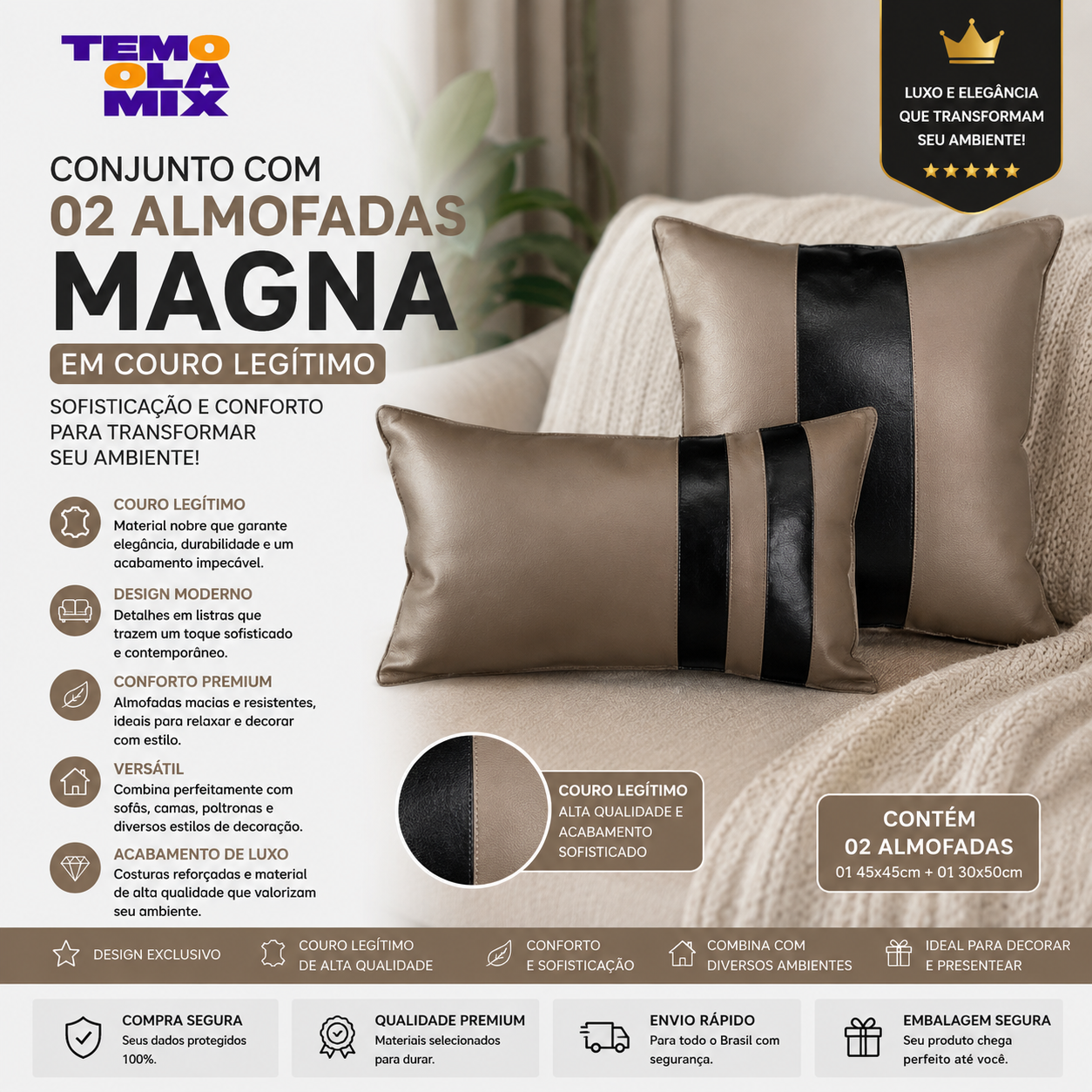 Almofadas Decorativas Premium em Couro