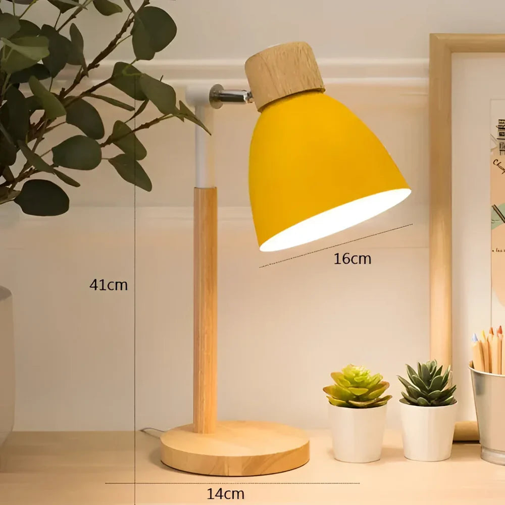 Luminária de Mesa LED com Cabeça Giratória em Madeira – Design Moderno para Quarto, Sala e Escritório