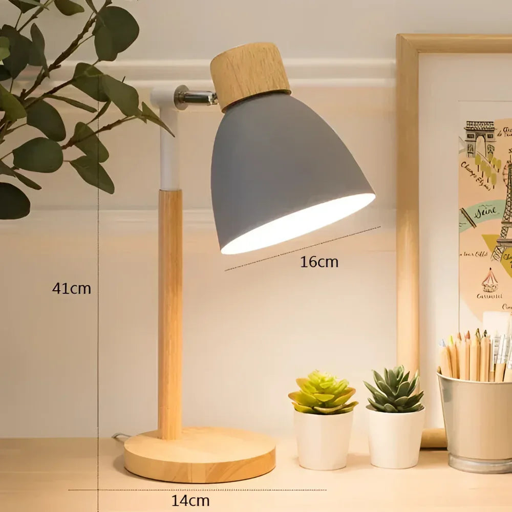 Luminária de Mesa LED com Cabeça Giratória em Madeira – Design Moderno para Quarto, Sala e Escritório