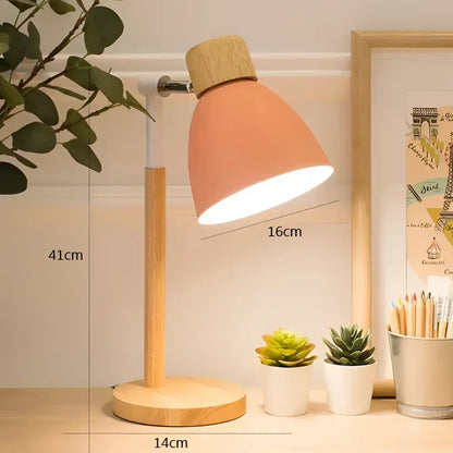 Luminária de Mesa LED com Cabeça Giratória em Madeira – Design Moderno para Quarto, Sala e Escritório